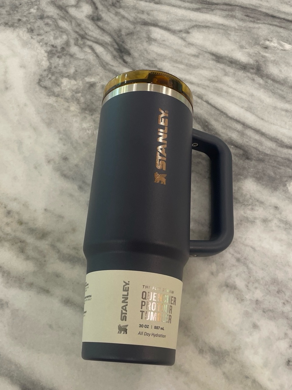 Stanley Navy Blue Tumbler with Amber Lid
